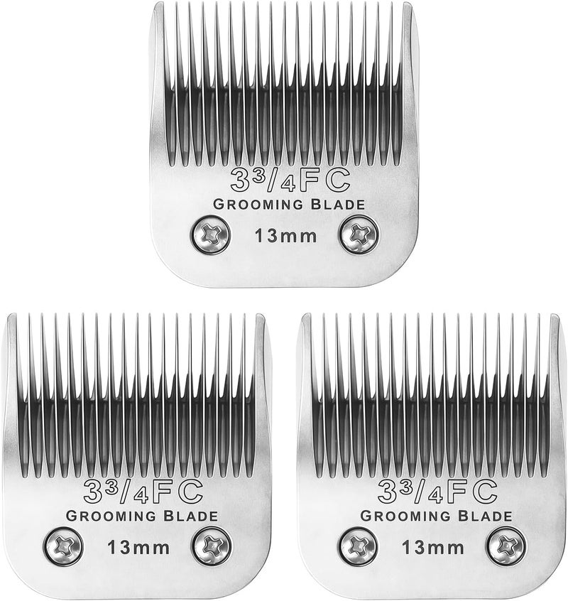 OEMIRY 3 Pcs Size 3-3/4FC Detachable Dog Grooming Blades, Compatible with Andis, Oster A5, Wahl KM10 Series Clippers, Cut Length 13mm, Silver(3-3/4FC 13mm, 3Packs) - Image 1